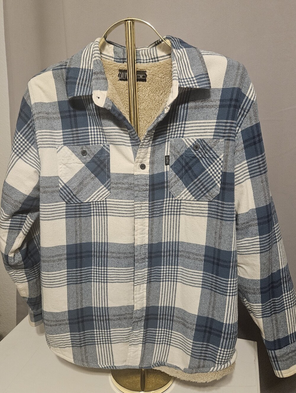 Caliville Women's Blue Plaid Sherpa-Lined Utility Jacket